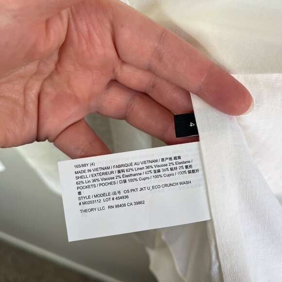 Theory Womens White Minimalist Linen Blend Blazer Size 4 Eco Crunch Wash - Picture 9 of 9